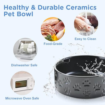 SPUNKYJUNKY Ceramic Dog and Cat Bowls 2 Pack, 5.1'' Dog and Cat Food Water Double Feeding Bowls Non-Slip for Cats and Puppy Small Sized Breed Dogs Microwave Dishwasher Safe - 13.5 OZ, 2pcs, Paw Black - color: Paw Black - Only Bowls*2, size: 5.1 in - 1.7 c