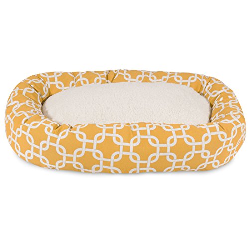 Majestic Pet 52 Inch Links Sherpa Calming Dog Bed Washable – Cozy Soft Round Dog Bed with Spine for Head Support - Fluffy Donut Dog Bed 52x35x11 (inch) – Round Pet Bed X- Large - YELLOW - color: Yellow, style: 52 in.