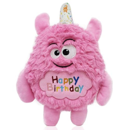 Plush Dog Birthday Toy for Girl Boy Gifts, Crinkle Squeaky Dog Toy Keep Them Busy Tug of War Stuffed Dog Chew Toy for Small Medium Large Dogs (Pink) - color: Pink
