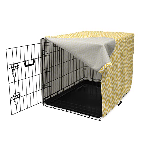 Lunarable Yellow Dog Crate Cover, Geometric Pattern with Ogee Shapes Waves and Curves Design Modern Boho Print, Easy to Use Pet Kennel Cover for Cats & Medium Dogs, 24 Inch, Yellow and White - color: Yellow and White, size: 24 Inch