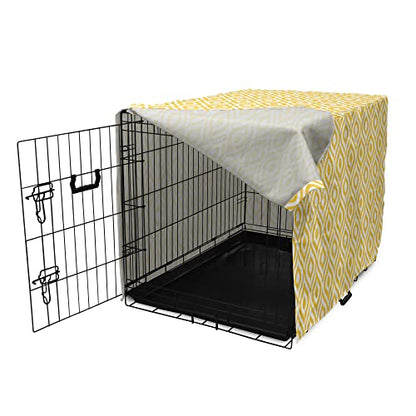Lunarable Yellow Dog Crate Cover, Geometric Pattern with Ogee Shapes Waves and Curves Design Modern Boho Print, Easy to Use Pet Kennel Cover for Medium Large Dogs, 36 Inch, Yellow and White - color: Yellow and White, size: 36 Inch