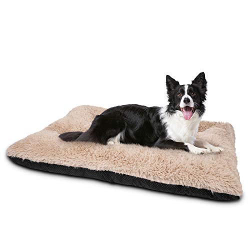 JOEJOY Dog Bed Crate Pad, Deluxe Plush Washable Dog Beds Fulffy Soft Kennel Pad Anti-Slip Pet Sleeping Mat for Medium Small Dogs, 29" x 21", Beige - color: Beige, size: M(29"x21"x3")