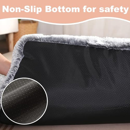 Bedfolks Waterproof Crate Bed, Plush Dog & Cat Bed with Removable Washable Cover, Faux Fur Kennel Pad, 23"x18", Dark Grey - color: Dark Grey, size: Small(23x18'')