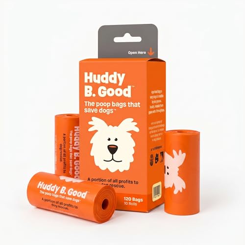 Huddy B. Good™ – New! Dog Poop Bags That Save Dogs | Supports 3 Dog Rescues | Cruelty-free Manufacture | Eco-Friendly | 85% Plant-Based Material | Extra Large & Leak-Proof | Unscented | 120 Count