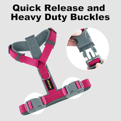 Plutus Pet No Pull Dog Harness, Adjustable Nylon Harness with Soft Padding, Reflective and Heavy Duty Dog Harness for Small, Medium, Large Dogs(Hot Pink, L) - color: Hot Pink, size: L