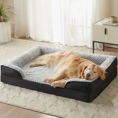 LEXTRO Orthopedic Dog Bed for Large Dogs, Egg Crate Foam Bed for Large Dogs, Equipped with Removable Waterproof Pillow Cover and Anti-Slip Bottom, Pet Bed - color: Black, size: 42"L x 30"W x 7"Th