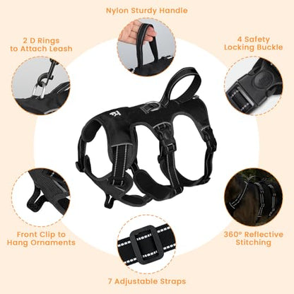 Escape Proof Dog Harness and Leash Set,Soft Padded Full Body Pet Harness, No Pull Reflective Adjustable Dog Vest with Handle, Easy Control Dog Harness for Medium Large Dogs Training Walking Running - color: Black, size: XL