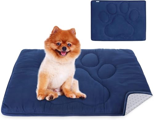 Dog Crate Pad(18"x 24"), Great Mat with Anti-Slip Bottom for Pet Sleeping, Breathable Dog Crate Bed Kennel Pad,Dark Colored to Hide Stains, Washable, Navy - color: Navy, size: Small (18" x 24")