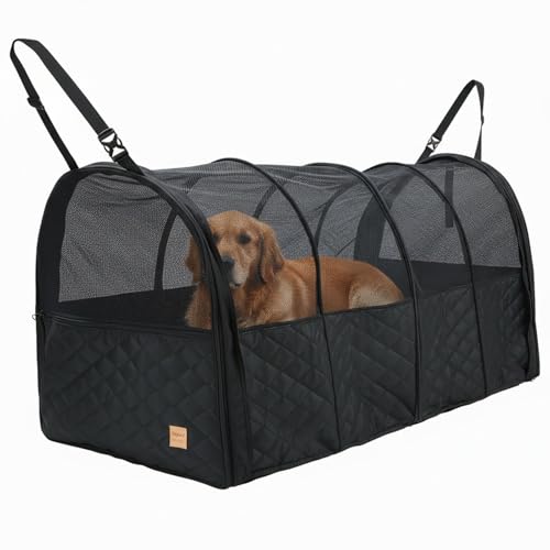 Soft Sided Collapsible Dog Crate for Car - XL Portable | Collapsible dog car crate folds small Secure straps for back seat, SUV & trucks. Portable for multiple dogs, area restriction