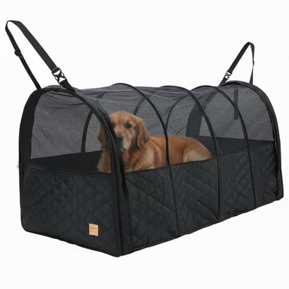 Soft Sided Collapsible Dog Crate for Car - XL Portable | Collapsible dog car crate folds small Secure straps for back seat, SUV & trucks. Portable for multiple dogs, area restriction