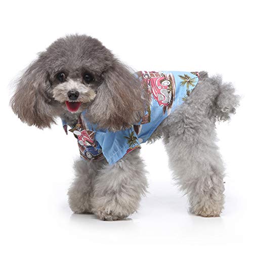 Tangpan Summer Pet Daisy Hawaiian Beach Plaid Print Shirts Clothes for Dog Blue S - color: Blue, size: Small