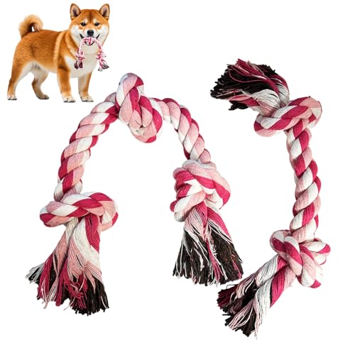 2-Pack Dog Rope Toy Durable Cotton Dog Chew Toys for Aggressive Chewers Interactive Tug of War and Teeth Cleaning for Small to Medium Breed Pets(Pink, Medium) - size: Medium