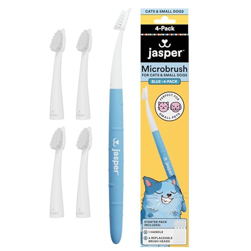 Jasper Microbrush Vet Approved Cat Toothbrush, Soft-Bristled Toothbrush Kit for Felines & Small Dogs, Non-Slip Handle, Tooth Brush Heads, Use with Cat Toothpaste, 4-Pack Blue - color: Blue 4 Pack
