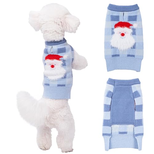LUBOT NEW Ugly Christmas Sweaters for Puppy Cute Funny Wintertime and Holiday Parties Knitted Pullover Sweater Small Dog Lattice Santa Blue Small - color: Blue(Lattice Santa), size: Small