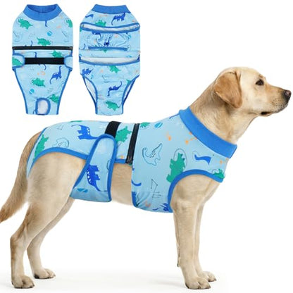 QBLEEV Dog Diapers Overalls, Escape Proof Full Body Male Dog Diapers with Suspenders, Reusable Washable Female Dog Pregnancy Prevention Cover Pants, 2-1Detachable Doggie Onesie Pajamas with Tail Hole - color: Blue, size: XS