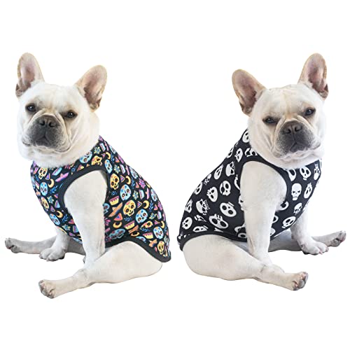 CuteBone Dog Shirts 2-Pack Soft Pet Clothes Breathable Summer Vest for Small Puppy and Stretchy Cat Apparel - color: Skulls, size: Small