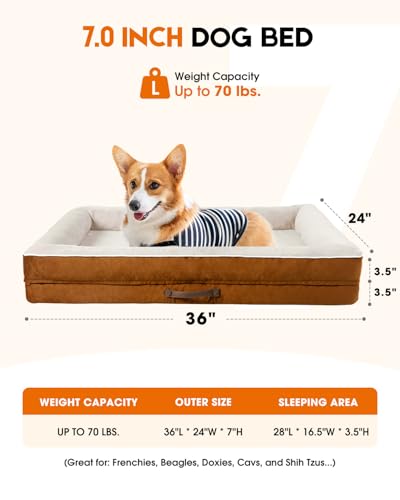 Upvilla Large Orthopedic Dog Bed, Four-Sided Cushioned Egg-Shaped Foam Dog Sofa, Waterproof Removable Cover, Pet Sofa Bed with Non-Slip Base, Large Pet Bed,Brown - color: Brown, size: 36"l x 24"w x 7"th
