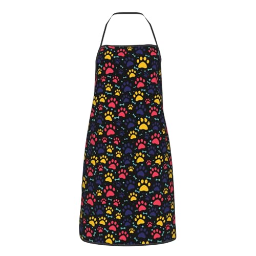 Dog Grooming Waterproof Apron with 2 Pockets, Cute Animals Puppy Dog Pets Apron - color: Red Yellow Paw