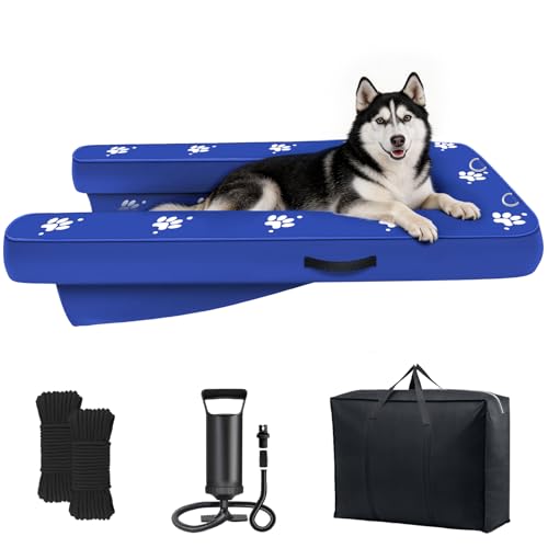Inflatable Dock Platform, Dog Boat Ramp Floating Non-Slip Oxford and PVC with Lagre Water Ramp for Dogs Pool, Dock, Lake with Traction Rope, Manual Air Pump (4.6ft x 3ft x 6in) L04 - size: 4.6ft x 3ft x 6in
