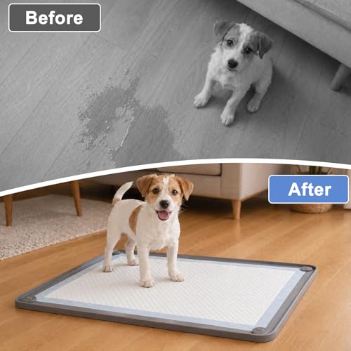 Pee Pad Holder for Dogs, 24" x 24" Thick Silicone Puppy Pad Holder with Wall Hanging Hook, Non-Slip Rubber Mat with Fixed Buttons for Floor Protection, Versatile Pee Pad Tray for Indoor Potty Training