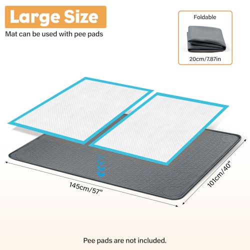 57" x40" Pee Pad Holder for Dogs Puppy Pad Holder Extra Large Silicone Pee Tray for Dog Training Floor Protection Raised Edge Dog Potty Tray, No Pee Pads(Dark Gray) - color: 57" X40"dark Gray