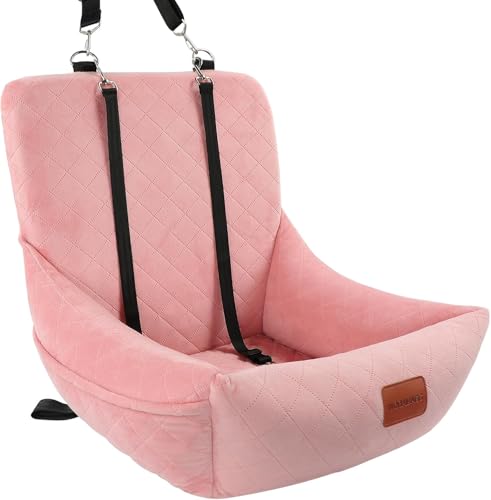 WOOAIDAGG Dog Car Seat for Small Dogs Up to 25lbs,Soft Washable Fabric Fill in Memory Foam,Easy to Assemble with 2 Clip-On Safety Leashes and Storage Pockets,Front or Back Seat are Both OK (Pink) - color: Pink