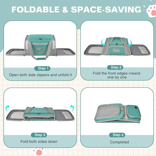 Soft Cat Carrier for Pets Up to 20 Lbs, Collapsible Cat Carrier Bag with Privacy Curtains, Airline Approved Small Pet Carrier for Small Medium Cats Dogs Puppy, Washable Soft Pet Travel Bag Dog Carrier - color: Lake Green