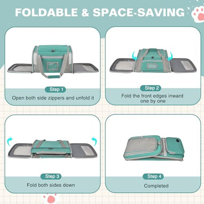 Soft Cat Carrier for Pets Up to 20 Lbs, Collapsible Cat Carrier Bag with Privacy Curtains, Airline Approved Small Pet Carrier for Small Medium Cats Dogs Puppy, Washable Soft Pet Travel Bag Dog Carrier - color: Lake Green