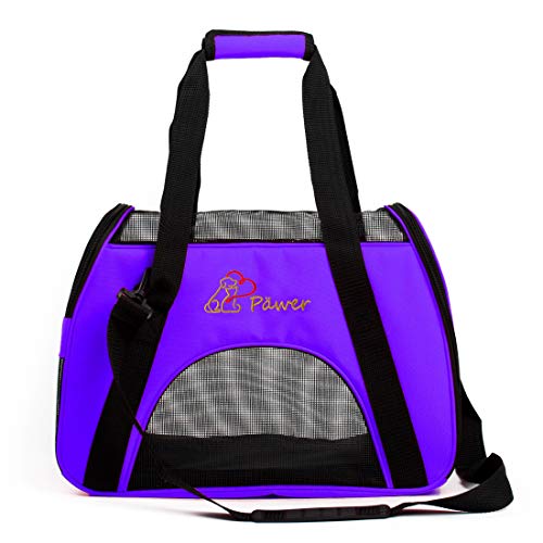 Pawer Soft-Sided Pet Carrier for Cat and Small Dog,Violet Color,Medium Size,Washable Cloth Airline Approved Travel Tote,with 2 Mesh Opens and a Strap for Carry,Multiple Colors Available - color: Violet