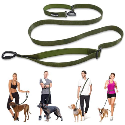 Heavy-Duty Tactical Dog Leash for Medium & Large Dogs, 6-in-1 Hands-Free Lead for Training, 4-7.5FT Adjustable Waist Belt for Walking (Moss Green) - color: Moss Green