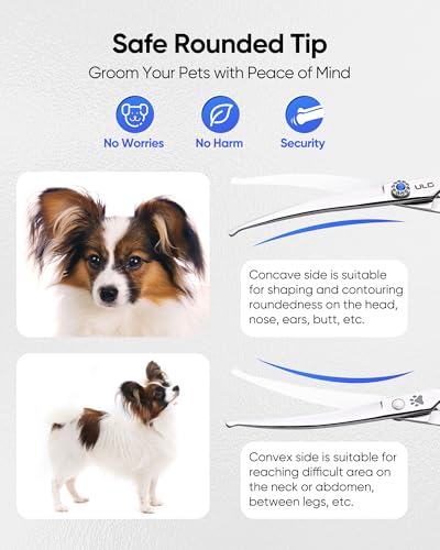 ULG Curved Dog Shears for Grooming, 7 Inch Professional Curved Dog Grooming Scissors for Trimming and Cutting, Japanese Stainless Steel Pet Hair Scissors - size: 7.0 Inch (Curved)