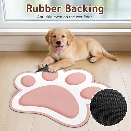 Dog Food Mat for Bowls, Absorbent Quick Dry Dog Cat Mats for Food and Water, Non-Slip Backing Pet Mat Pet Supplies - Pink 15.74 inch - color: Paw3