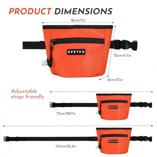 Dog Treat Pouch with Training Clicker, Treat Bag Fanny Pack with Magnetic and Zipper Closure Waterproof and Durable Treat Pouches for Pet Training Walking (Orange) - color: Orange