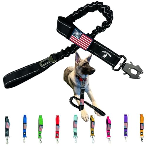 Heavy Duty Bungee Dog Leash - Shock Absorbing, Seat Belt Clip, Quick Release Frog Clasp, Double Padded Handles, for Large and Medium Dogs, Durable for Training, Walking, Car Safety, Outdoor Adventure - color: BLACK BUNGEE FROG