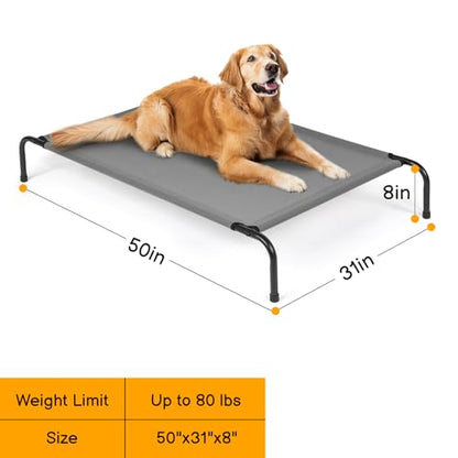 Outvita 50 Inch Elevated Dog Bed, Outdoor Cooling Raised Pet Cot, with Waterproof Textilene Mesh, Washable, Breathable, Alloy Steel Frame, Portable, Chew Proof, Indoor & Outdoor (Gray)