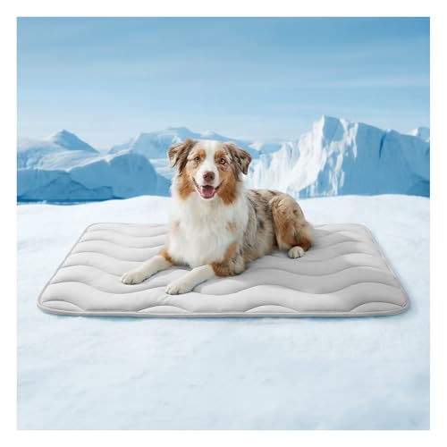 Dog Cooling Mat for Large Dogs, 42"x28" Breathable Self Cooling Crate Mat for Dogs & Cats, QMAX>0.5 Portable Washable Pet Cooling Pad for Dog Bed Thickened Cool Fiber Indoor/Outdoor Summer,Grey - color: Grey, size: 42"x28"(Large)