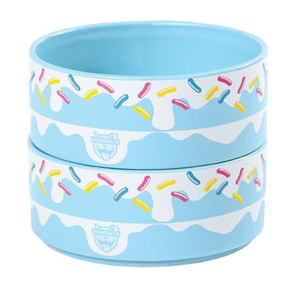 Cake Pet Bowl Set, Ceramic Food and Water Bowls, Non-Slip Spill-Resistant Design, for Cats and Dogs, Set of Two, Dishwasher Safe, Indoor Pet Feeding