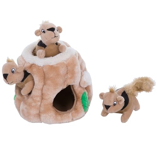Outward Hound Hide-A-Squirrel Dog Toy – Interactive 2‑in‑1 Plush Puzzle with 3 Squeaky Removable Squirrels, Small - color: Squirrel Small