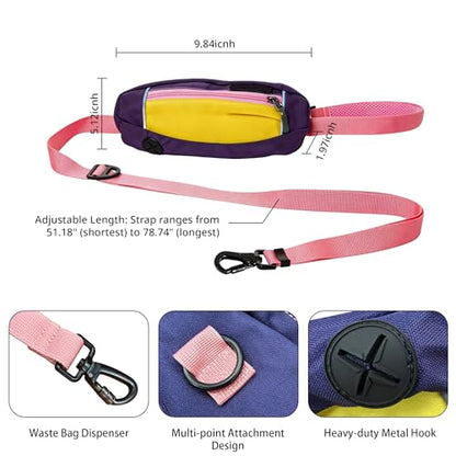 Hands Free Dog Leash with Waist Bag, Adjustable Waterproof Shock Absorption Reflective Leash with Poop Bag Dispenser Port for Medium Large Dogs Walking Running Hiking (Pink) - color: pink