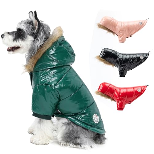 PINA Dog Winter Coat with Faux Fur Hood, Windproof and Warm, Suitable for Small to Large Dogs, Green, M - color: Green, size: M(chest:19.6in)