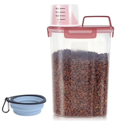 LEAWALK Airtight Small Cat Dog Pet Food Storage Containers BPA Free, with Large Pour Spout/1 Measuring Cup/ 4 Safety Locks and Double-layer Silicone Strip (Clear Pink, 3L-1pack) - color: Clear Pink, size: 3L-1pack
