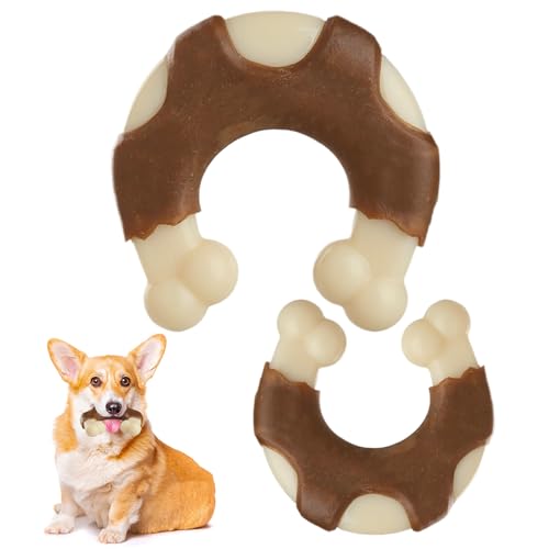 Durable Nylon Dog Bones, 2 Pack Dog Toys for Aggressive Chewers, Beef-Flavored U-Shaped Bone Chew Toys for Largel/Medium/Small Dogs, Teething and Boredom Relief - size: Large+Medium