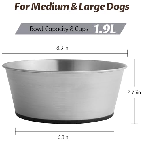 Stainless Steel Dog Bowls for Large Dogs, 64oz/8 Cups Non Slip Dog Metal Bowls, 2 Pack Food and Water Pet Bowls Heavy Duty Dishwasher Safe - size: UPGRADED-L-8cup