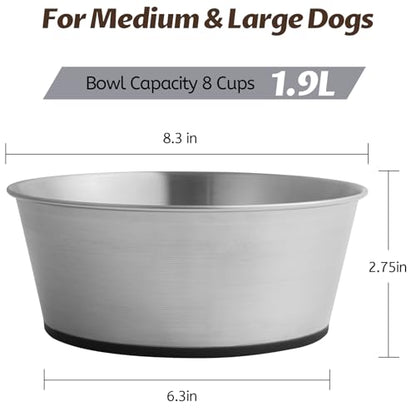 Stainless Steel Dog Bowls for Large Dogs, 64oz/8 Cups Non Slip Dog Metal Bowls, 2 Pack Food and Water Pet Bowls Heavy Duty Dishwasher Safe - size: UPGRADED-L-8cup