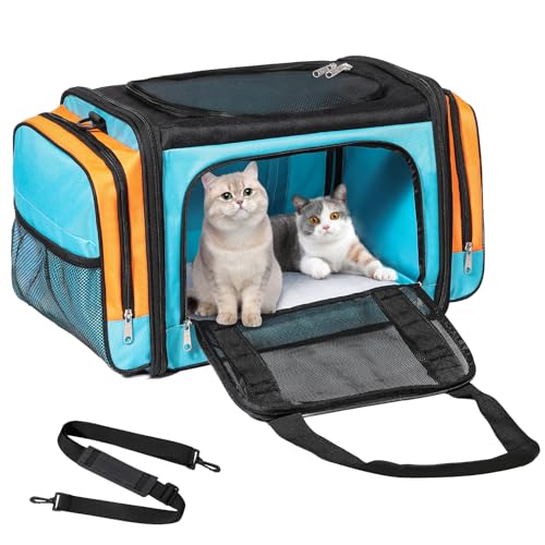 Discala Large Cat Carrier for 2 Cats, Pet Carrier, Dog Carrier for Small Dogs, Cat Carrier Soft, Collapsible Large Pet Carrier for Traveling Indoor and Outdoor Uses - Blue 23"x13"x13" - color: Blue, size: 23.2"L x 13.0"W x 13.0"H