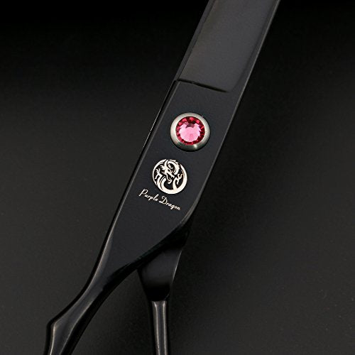 Purple Dragon 7.0" Left Handed Dog Grooming Hair Cutting Scissor &Curved &Thinning Shear with Bag - for Mancinism Pet Groomer or Family DIY (Black)