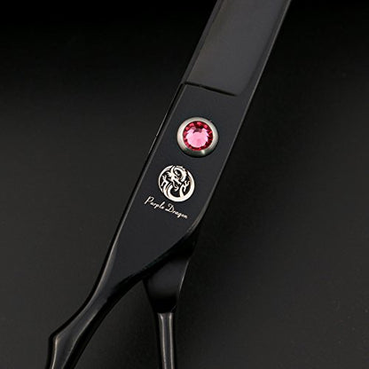 Purple Dragon 7.0" Left Handed Dog Grooming Hair Cutting Scissor &Curved &Thinning Shear with Bag - for Mancinism Pet Groomer or Family DIY (Black)