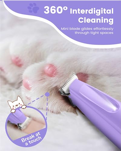 PAPMINI Dog Paw Trimmer with LED Light, 35dB Low Noise Paw Trimmers for Dog's Feet, 2 Speed Safety Electric Dog Clippers for Grooming, Rechargeable Cat Shaver for Paws, Ears, Face, Rump (Purple) - color: Purple