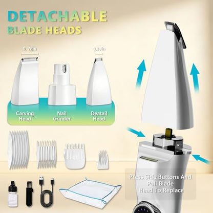 5-in-1 Dog Grooming Kit, Dog Paw Trimmer with LED Display & Light 11-Speed Rotary Knob, Low Noise Wireless Pet Clippers, Includes Easy-Clean Silicone Pad for Trimming Paw Eye Ear Facial Hair - color: Pet Clipper - With Cleaning Pad