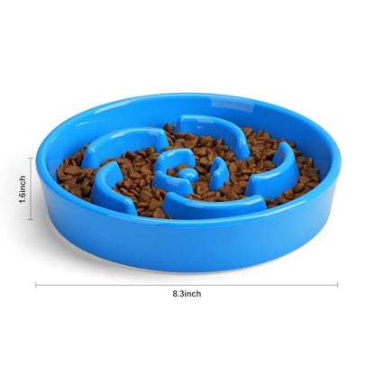 Slow Feeder Dog Bowl, Ceramic 2 Cups Dog Food Bowls for Small, Medium, and Large Breed, Anti-Slip Maze Puzzle Food Dish to Slow Down Eating (Blue, 2 Cups) - color: Flower - Blue